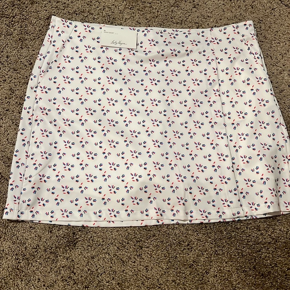 Lady Hagen White Skirt with Red and Blue Floral Pattern